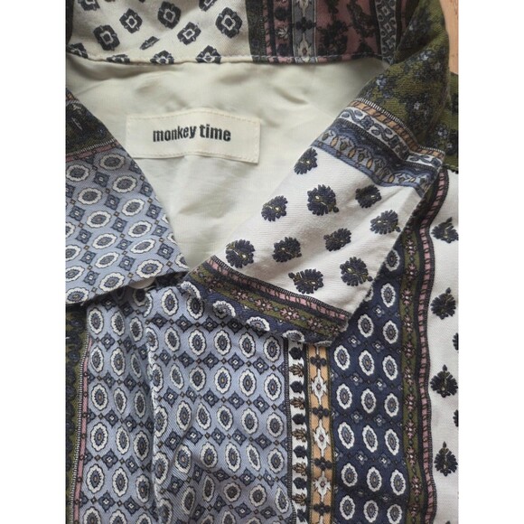 United Arrows Monkey Time Men's M Short Sleeve Button Up Shirt Ethnic Pattern - Picture 3 of 8